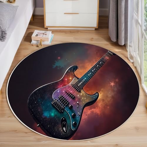 ZISTRCBAO Weltraumgitarre Runder Teppich, Musikthema Runde Teppiche, Weich Waschbar rutschfest Wohnzimmer Schlafzimmer Nachttisch Restaurant Korridor Fußmatte Teppiche (60cm, Mehrfarbig) von ZISTRCBAO