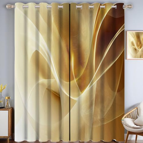 ZISTRCBAO Wirbellinien Verdunkelungsvorhänge, Set Mit 2 Paneelen, H160xB80cm, Verdunkelungsvorhang Gold, Moderne Eleganz Vorhänge Für Wohnzimmer, Gästezimmer von ZISTRCBAO