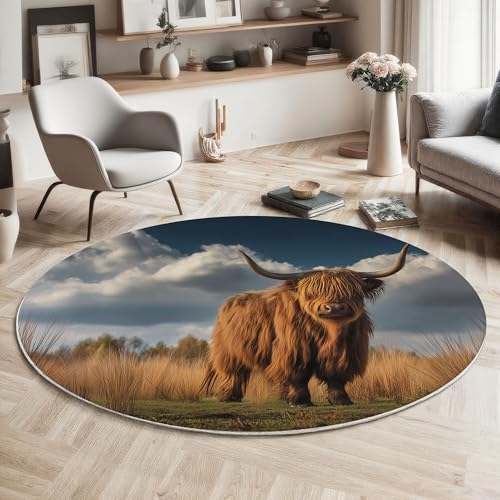 ZISTRCBAO Yak-Grasland rutschfest Runder Teppich 100cm, Tierrealismus Runder Teppich Wohnzimmer, Braun Dekoration Teppiche Weich Waschbar Für Zuhause Bodenmatte Schlafzimmer Dekorativer Teppiche von ZISTRCBAO