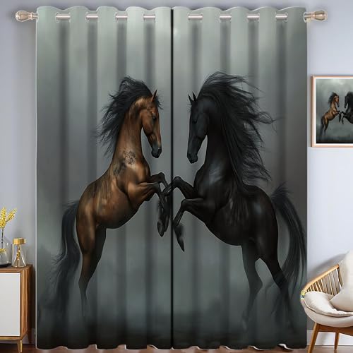 ZISTRCBAO Zwei Pferde Verdunkelungsvorhänge, Fantasy-Kunststil Thermisch Isoliert Fensterbehandlung Vorhänge Für Wohnzimmer Dekoration, Grau 2 Paneele H213xB137cm ZISTRCBAO Zwei Pferde Verdunkelungsvorhänge, Fantasy-Kunststil Thermisch Isoliert Fensterbehandlung Vorhänge Für Wohnzimmer Dekoration, Grau 2 Paneele H213xB137cm von ZISTRCBAO