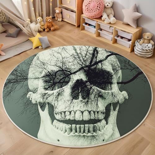 ZISTRCBAO Zweigschädel Kurzflor Teppich Rund, Gotisch Wohnzimmerteppich, Grau Runder Teppich 180cm Round Eingangsbereich Waschbar Weich for Wohnzimmer Schlafzimmer Studie Heimbüro ZISTRCBAO Zweigschädel Kurzflor Teppich Rund, Gotisch Wohnzimmerteppich, Grau Runder Teppich 180cm Round Eingangsbereich Waschbar Weich for Wohnzimmer Schlafzimmer Studie Heimbüro von ZISTRCBAO