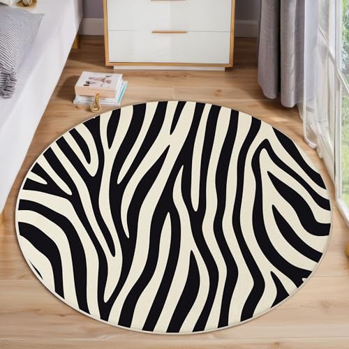 Zebrastreifen Runder Teppich, Tiertextur Runde Teppiche, Weich Waschbar rutschfest Wohnzimmer Schlafzimmer Nachttisch Restaurant Korridor Fußmatte Teppiche (160cm, Schwarz Weiß) von ZISTRCBAO