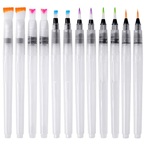 ZITFRI 12 Stück Wasserpinsel Stifte Water Brush Pen Wasserpinsel mit Tank Aquarellstifte mit Auffüllbarer Wassertank Leer Water Coloring Brush Pens für Wasserfarben, Beschriftung usw. von ZITFRI