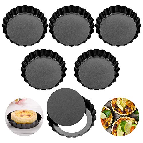 ZITFRI Tarteform mit Hebeboden Ø10cm 6pcs, Mini Quicheform Tartelettes Förmchen Gute Antihaftbeschichtung Pie Form Backform Wellenrand, hitzebeständig Eierkuchenform Tarte Torte Baking Pan von ZITFRI