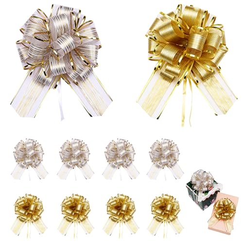 ZITUZY 10 Stück Große Ziehschleife, 17 cm Ziehschleife Geschenk Schleife, Weisse Dekoschleife, Geschenkschleife Groß für Basteln, Hochzeiten, Geburtstage, Geschenk, Bonbontüten, Partys (Gold+Weisse) ZITUZY 10 Stück Große Ziehschleife, 17 cm Ziehschleife Geschenk Schleife, Weisse Dekoschleife, Geschenkschleife Groß für Basteln, Hochzeiten, Geburtstage, Geschenk, Bonbontüten, Partys (Gold+Weisse) von ZITUZY