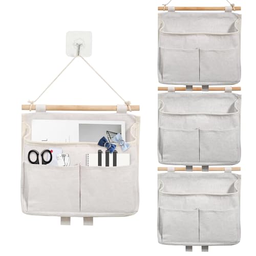 ZITUZY 4 Stück Hängende Aufbewahrungstasche, Wand Hängender Hängeaufbewahrung, Hängeorganizer Tür, 4 Fächer mit Klebriger Haken, für Familie, Büros, RV -Suspensionsspeicher (Beige) von ZITUZY