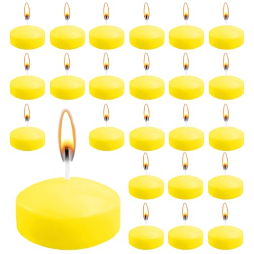 ZITUZY 50 Stück Schwimmkerzen, Unparfümierte Schwimmkerzen, Dekorative Schwimmkerzen, Kein Duft, für Hochzeitspool, Valentinstagbadewanne, Abendessen, Weihnachtsdekoration (Groß Gelb) von ZITUZY