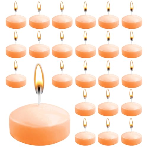 ZITUZY 50 Stück Schwimmkerzen, Unparfümierte Schwimmkerzen, Dekorative Schwimmkerzen, Kein Duft, für Hochzeitspool, Valentinstagbadewanne, Abendessen, Weihnachtsdekoration (Groß Leichte Orange) von ZITUZY