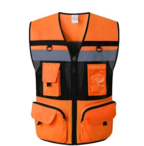 Warnwesten, Gut sichtbarer, atmungsaktiver Sicherheitsoverall aus Garn mit geringer Dehnung und Taschen, Reißverschlüssen, 1 Stück(Orange,L) von ZIUBMVDYC