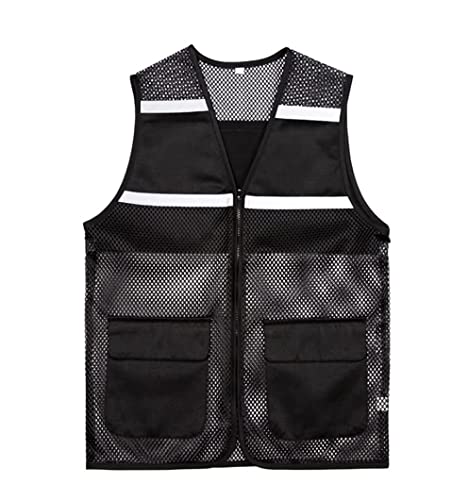 Warnwesten, Hohe Sichtbarkeit, Mesh-Sicherheit, leichte Reißverschlusstaschen, for Fahrten, Laufen, Freiwilligenarbeit, Bauwesen, 1 Stück(Black,L) von ZIUBMVDYC