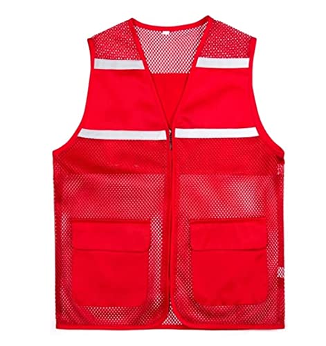 Warnwesten, Hohe Sichtbarkeit, Mesh-Sicherheit, leichte Reißverschlusstaschen, for Fahrten, Laufen, Freiwilligenarbeit, Bauwesen, 1 Stück(Red,XXL) von ZIUBMVDYC