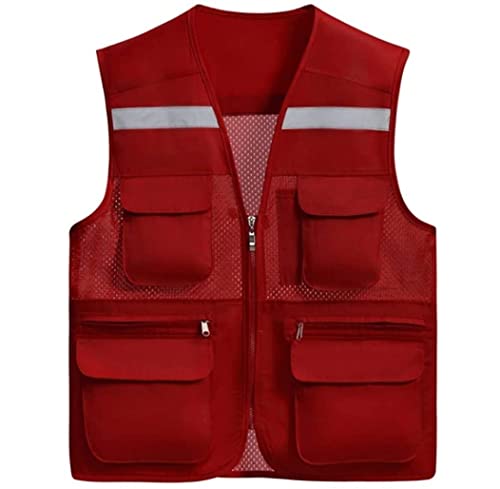 Warnwesten, Hohe Sichtbarkeit, Sicherheit mit mehreren Taschen. Großhandel for Außenarbeiten, passend freiwillige Bauarbeiten(Red,XXXXL) von ZIUBMVDYC