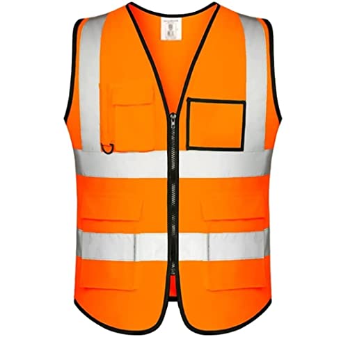 Warnwesten, Hohe Sichtbarkeit, Sicherheits-Arbeitskleidung Taschen mit Bändern Verkehrsarbeit Bau(Orange,XXL) von ZIUBMVDYC