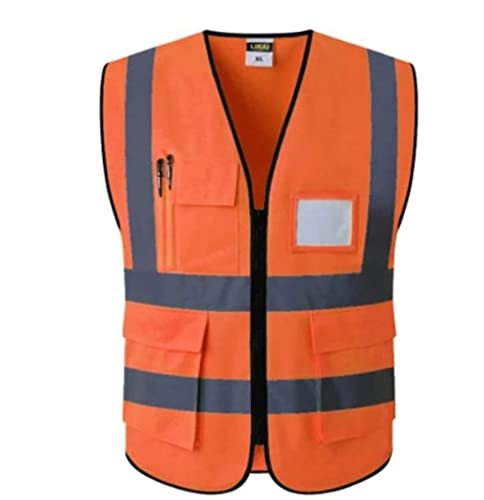 Warnwesten, Hohe Sichtbarkeit, atmungsaktive Bau-Arbeitskleidung mit Taschen und Reißverschlüssen, 1 Stück(Orange,XL) von ZIUBMVDYC
