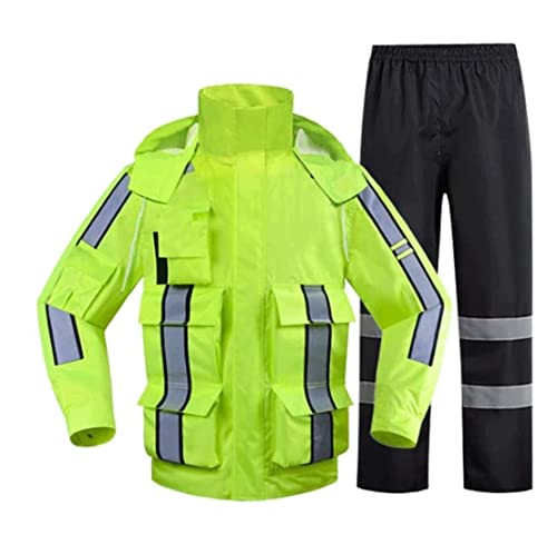 Warnwesten, Hohe Sichtbarkeit, wasserdichter Sicherheitsanzug aus Seide, fluoreszierend grün, atmungsaktiv, warm, Overalls, Konstruktion, 1 Set(M) von ZIUBMVDYC
