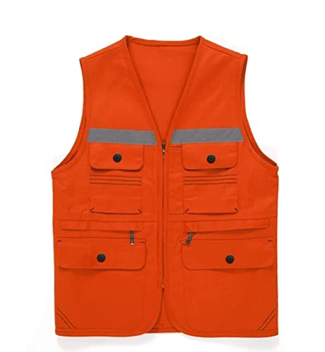 Warnwesten, Sicherheit mit Tasche und Reißverschluss, perfekt for den Bau, strapazierfähig, Vermessungsarbeiten, Bauarbeiten, 1 Stück(Orange,5XL) von ZIUBMVDYC