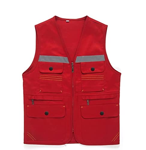 Warnwesten, Sicherheit mit Tasche und Reißverschluss, perfekt for den Bau, strapazierfähig, Vermessungsarbeiten, Bauarbeiten, 1 Stück(Red,2XL) von ZIUBMVDYC