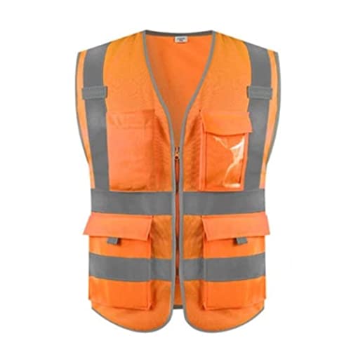 Warnwesten, Warnschutzanzug, Strickstoff, atmungsaktiv, Sicherheit, mit Taschenreißverschluss, sichtbare Lichtstreifenkonstruktion, 1 Stück(Orange) von ZIUBMVDYC