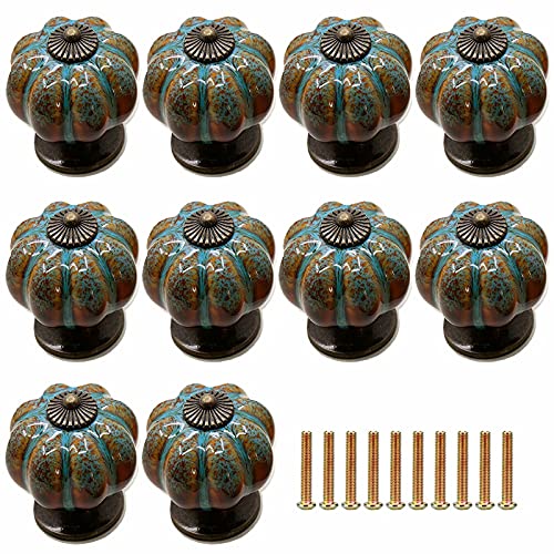 ZIUBMVDYC Keramikknöpfe Türgriffe, 10 Stück antike Messing-Keramik-Kürbisknöpfe, modernes Hardware-Material(Leopard Blue) von ZIUBMVDYC
