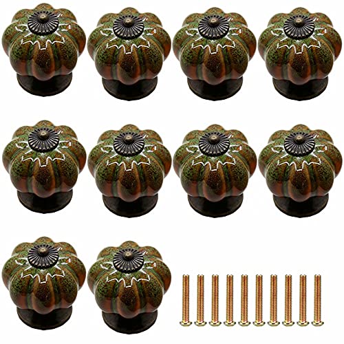 ZIUBMVDYC Keramikknöpfe Türgriffe, 10 Stück antike Messing-Keramik-Kürbisknöpfe, modernes Hardware-Material(Leopard Green) von ZIUBMVDYC