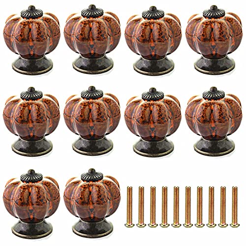 ZIUBMVDYC Keramikknöpfe Türgriffe, 10 Stück antike Messing-Keramik-Kürbisknöpfe, modernes Hardware-Material(Leopard Orange) von ZIUBMVDYC