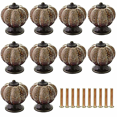 ZIUBMVDYC Keramikknöpfe Türgriffe, 10 Stück antike Messing-Keramik-Kürbisknöpfe, modernes Hardware-Material(Leopard White) von ZIUBMVDYC