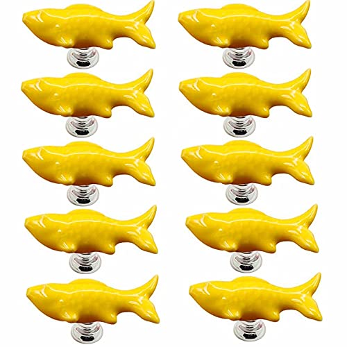 ZIUBMVDYC Keramikknöpfe Türgriffe, 10 Stück fischförmiger Einloch-Keramikknopf, modernes Hardware-Material(Yellow) von ZIUBMVDYC