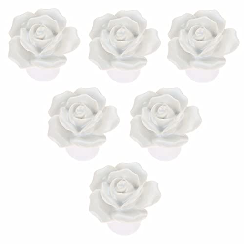 ZIUBMVDYC Keramikknöpfe Türgriffe, 6 Stück Keramik-Türknäufe mit einem Loch, elegante rote Rosen-Blumengriffe, Schrankknöpfe mit Befestigungsschrauben(White) von ZIUBMVDYC