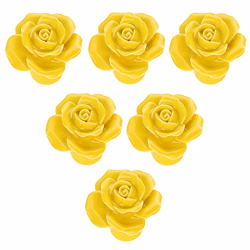 ZIUBMVDYC Keramikknöpfe Türgriffe, 6 Stück Keramik-Türknäufe mit einem Loch, elegante rote Rosen-Blumengriffe, Schrankknöpfe mit Befestigungsschrauben(Yellow) von ZIUBMVDYC