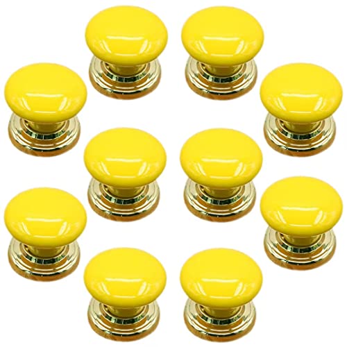 ZIUBMVDYC Keramikknöpfe Türgriffe, Set mit 10 runden Türgriffen aus Keramik mit Knaufgriff(Yellow) von ZIUBMVDYC