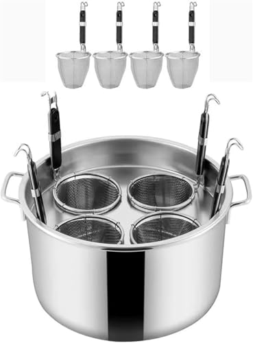 ZIUBMVDYC Nudelkocher mit Siebkörben, 3/4/5 Löcher Kommerzieller Nudeltopf aus Edelstahl, Einsatzset mit Trennwand und Sieb, Suppentöpfe for die Küche zu Hause, Restaurant, 1 Set(4 Holes) von ZIUBMVDYC