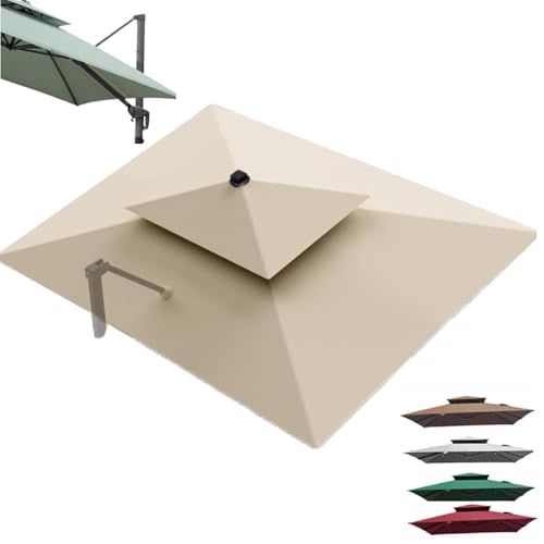 ZIUSFAC 3×4m Ampelschirm Ersatzbezug Groß Rechteckiger Sonnenschirmbezug Doppeldach Sonnenschirm-Stoffbezug Gartenschirm Ersatzdach 8 Streben 3×3(Beige,4x3m (13x9.8ft)) von ZIUSFAC