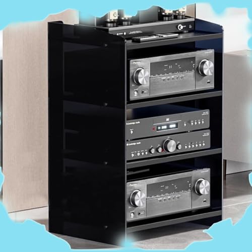 ZIUSFAC Audio Rack Hifi Regal Acryl Multimedia Regal Mini HiFi-Ständer 3/4-stufiger AV Medienständer Plattenspieler Rack Audioständer Mit Verstellbaren Regalen Audio Schrank(Dark+Black,40x52.2x79.4cm) von ZIUSFAC