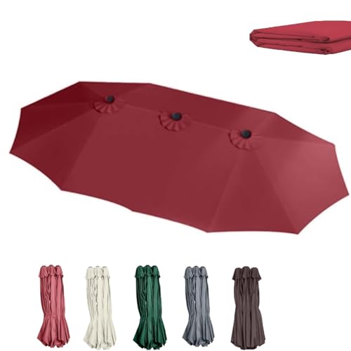 ZIUSFAC Doppelsonnenschirm Ersatzbezug 12 Rippen Sonnenschirmbezug Sonnenschirm Ersatzbespannung 4.6m Sonnenschirm Stoff Terrassenschirm Baldachin Abdeckung Für Gartenschirm Balkon(Burgundy) von ZIUSFAC