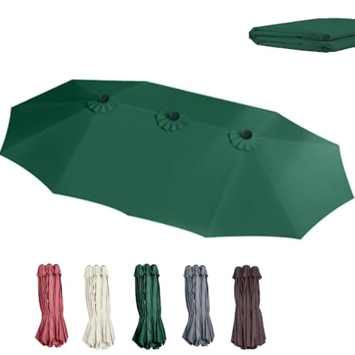 ZIUSFAC Doppelsonnenschirm Ersatzbezug 12 Rippen Sonnenschirmbezug Sonnenschirm Ersatzbespannung 4.6m Sonnenschirm Stoff Terrassenschirm Baldachin Abdeckung Für Gartenschirm Balkon(Dark Green) von ZIUSFAC
