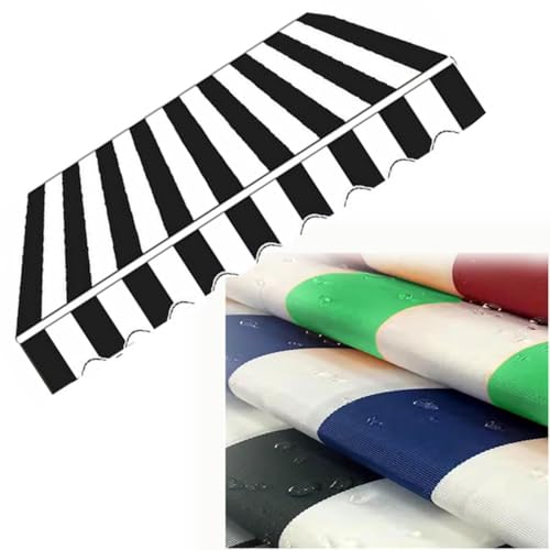ZIUSFAC Gelenkarmmarkise Ersatzstoff Markisenstoff Einziehbar Streifen Sonnenmarkise Canvas Polyester Markisentuch Markisenbespannung Für Terrassenmarkise(Black,(8x5ft) 2.4x1.5m) von ZIUSFAC