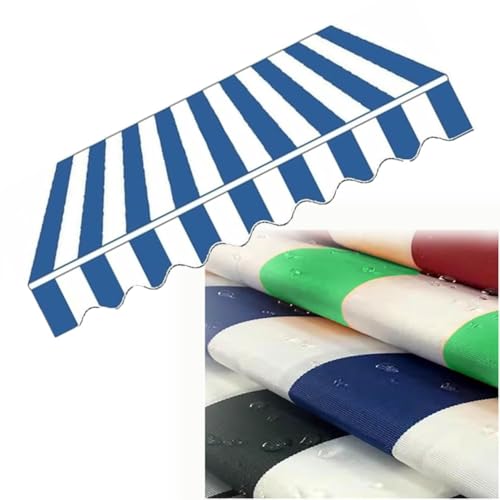 ZIUSFAC Gelenkarmmarkise Ersatzstoff Markisenstoff Einziehbar Streifen Sonnenmarkise Canvas Polyester Markisentuch Markisenbespannung Für Terrassenmarkise(Blue,(8.2x6.5ft) 2.5x2m) von ZIUSFAC