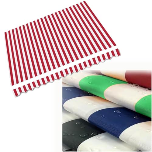 ZIUSFAC Gelenkarmmarkise Ersatzstoff Markisenstoff Einziehbar Streifen Sonnenmarkise Canvas Polyester Markisentuch Markisenbespannung Für Terrassenmarkise(Red,(8x5ft) 2.4x1.5m) von ZIUSFAC