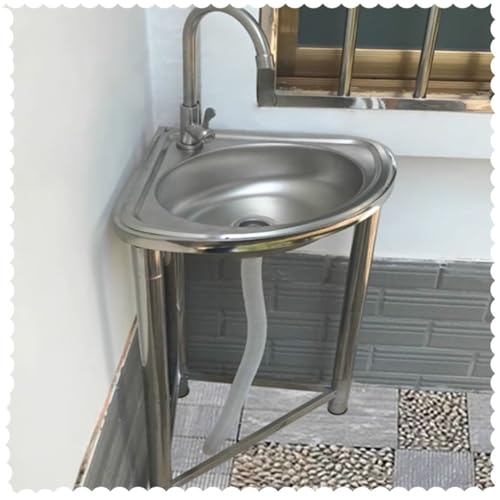 ZIUSFAC Mobile Spüle Eckwaschbecken Handwaschbecken Spülbecken Edelstahlspüle Küchenspüle Edelstahl Waschbecken Außen Spültisch Für Garage Werkstatt Waschküche(Cold+hot) von ZIUSFAC