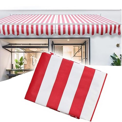 ZIUSFAC Terrassenmarkise Ersatzbespannung Einziehbare Markisenstoff Sonnenschutz Markisentuch Markise Ersatztuch 3×2m 3.6×2.5m 5×4m 6×2m(Red-White,(8x6.5ft) 2.4x2m) von ZIUSFAC