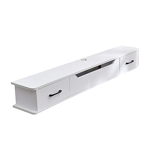 Schwebender Tv-Ständer Schrank Floating Tv-Ständer Schrank,Drahtloch Design Holz Wandbefestigte Tv-Schränke mit Schubladen,Wohnzimmer Router Set-Top Box Stand, ZIUTNSAV, Weiß, von ZIUTNSAV