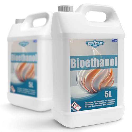 Bioethanol 96,6% 10L | Bio Alkohol Geruchlos 96,6% 2x5L | Bioethanol für Kamin, Tischkamin, Bioethanol Kamin | Bioethanol Geruchlos | Saubere Verbrennung, ohne Rauch, lebendige und stabile Flamme von ZIVELA