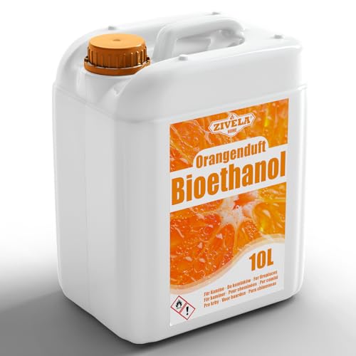 Bioethanol 96,6% 10L | Bio Alkohol Orangeduft 96,6% 10L | Bioethanol für Kamin, Tischkamin, Bioethanol Kamin | Bioethanol Orangeduft | Saubere Verbrennung, ohne Rauch, lebendige und stabile Flamme von ZIVELA