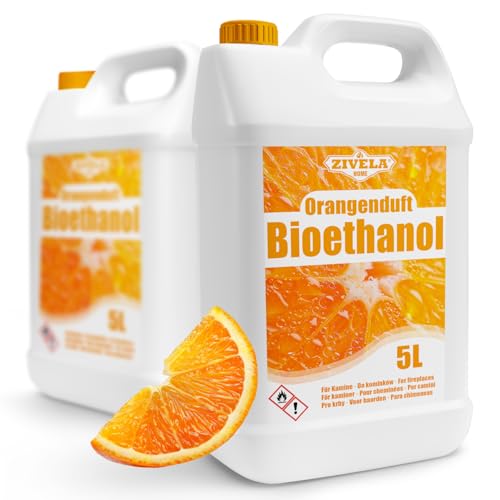 Bioethanol 96,6% 10L | Bio Alkohol Orangeduft 96,6% 2x5L | Bioethanol für Kamin, Tischkamin, Bioethanol Kamin | Bioethanol Orangeduft | Saubere Verbrennung, ohne Rauch, lebendige und stabile Flamme von ZIVELA