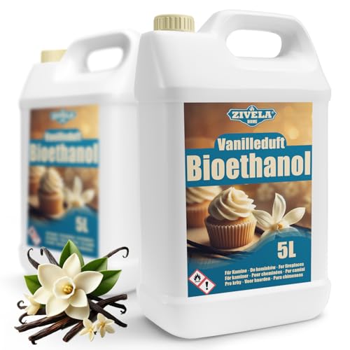 Bioethanol 96,6% 10L | Bio Alkohol Vanilleduft 96,6% 2x5L | Bioethanol für Kamin, Tischkamin, Bioethanol Kamin | Bioethanol Vanilleduft | Saubere Verbrennung, ohne Rauch, lebendige und stabile Flamme von ZIVELA