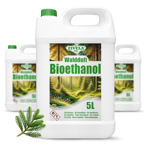 Bioethanol 96,6% 15L | Bio Alkohol Waldduft 96,6% 3x5L | Bioethanol für Kamin, Tischkamin, Bioethanol Kamin | Bioethanol Waldduft | Saubere Verbrennung, ohne Rauch, lebendige und stabile Flamme von ZIVELA