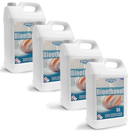 Bioethanol 96,6% 20L | Bio Alkohol 96,6% 4x5L| Bioethanol für Kamin, Tischkamin, Bioethanol Kamin | Bioethanol Geruchlos | Saubere Verbrennung, ohne Rauch, lebendige und stabile Flamme von ZIVELA