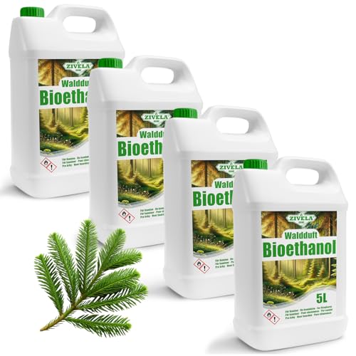 Bioethanol 96,6% 20L | Bio Alkohol Waldduft 96,6% 4x5L | Bioethanol für Kamin, Tischkamin, Bioethanol Kamin | Bioethanol Waldduft | Saubere Verbrennu von ZIVELA