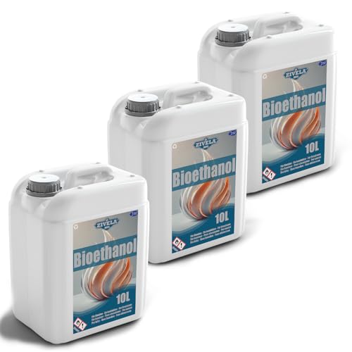 Bioethanol 96,6% 30L | Bio Alkohol 96,6% 3x10L | Bioethanol für Kamin, Tischkamin, Bioethanol Kamin | Bioethanol Geruchlos | Saubere Verbrennung, ohne Rauch, lebendige und stabile Flamme von ZIVELA