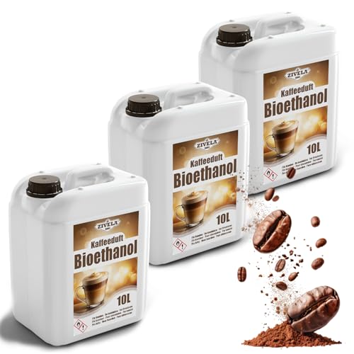 Bioethanol 96,6% 30L | Bio Alkohol Kaffeeduft 96,6% 3x10L | Bioethanol für Kamin, Tischkamin, Bioethanol Kamin | Bioethanol Kaffeeduft | Saubere Verbrennung, ohne Rauch, lebendige und stabile Flamme von ZIVELA